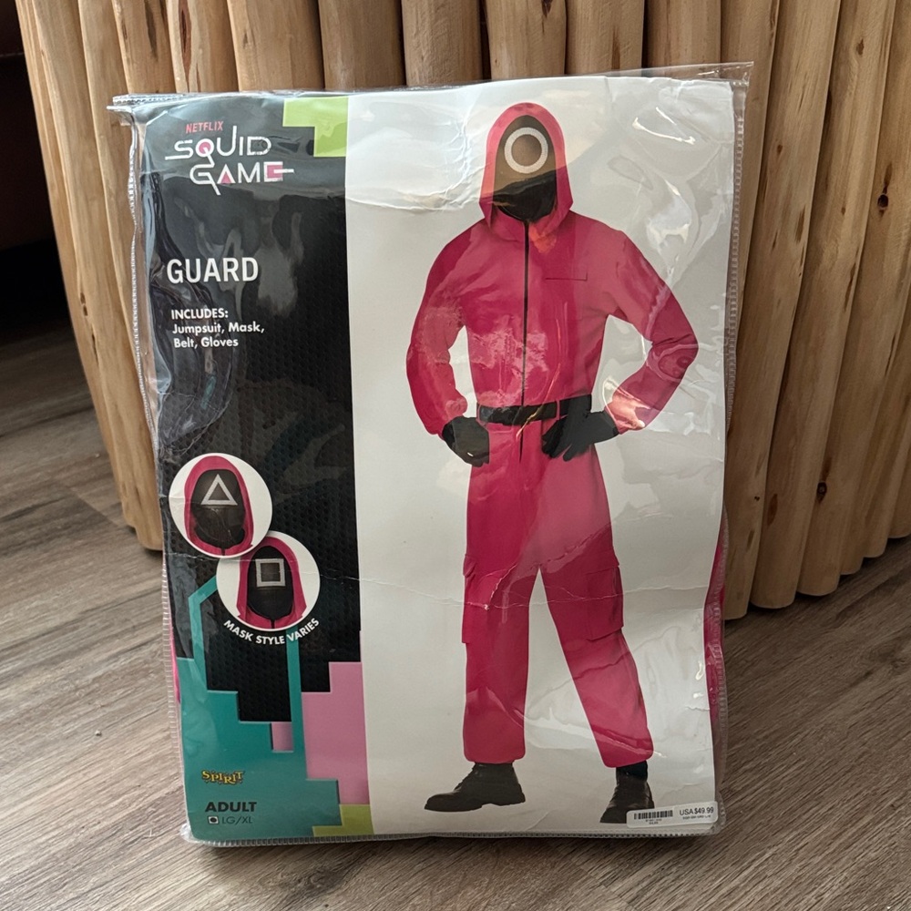 Spirit Squid Games Pink Guard Costume with Square Mask